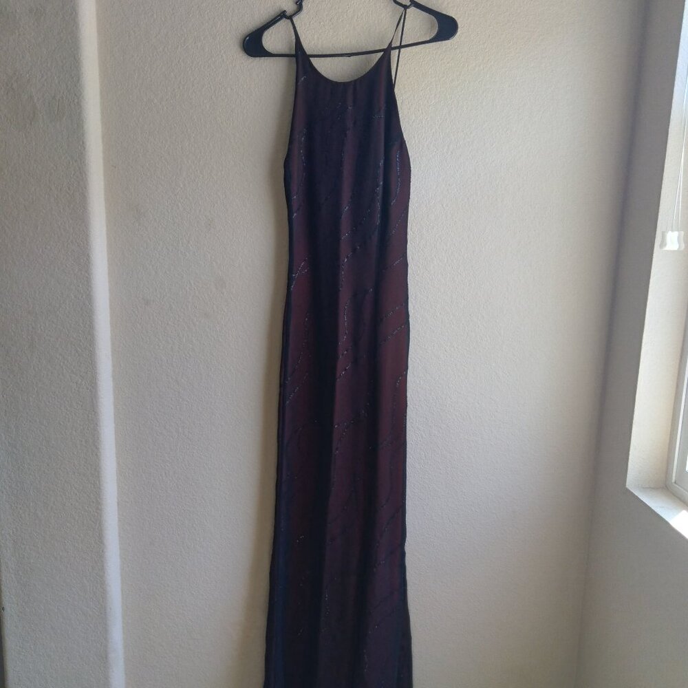 Vintage Y2K Reggio Black and Red Mesh Overlay Maxi Prom Dress with Sequins Sz 10